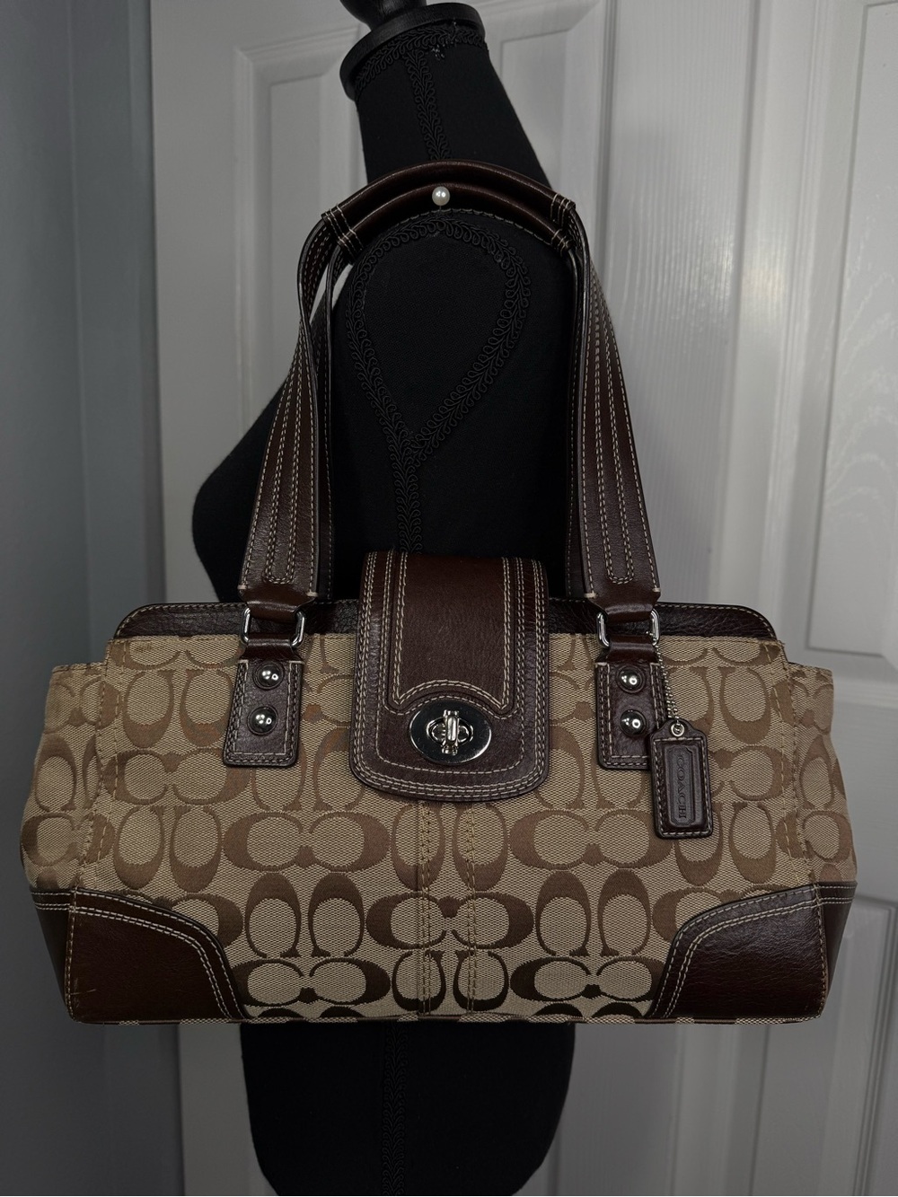 Vintage Coach Brown and Beige Signature Satchel